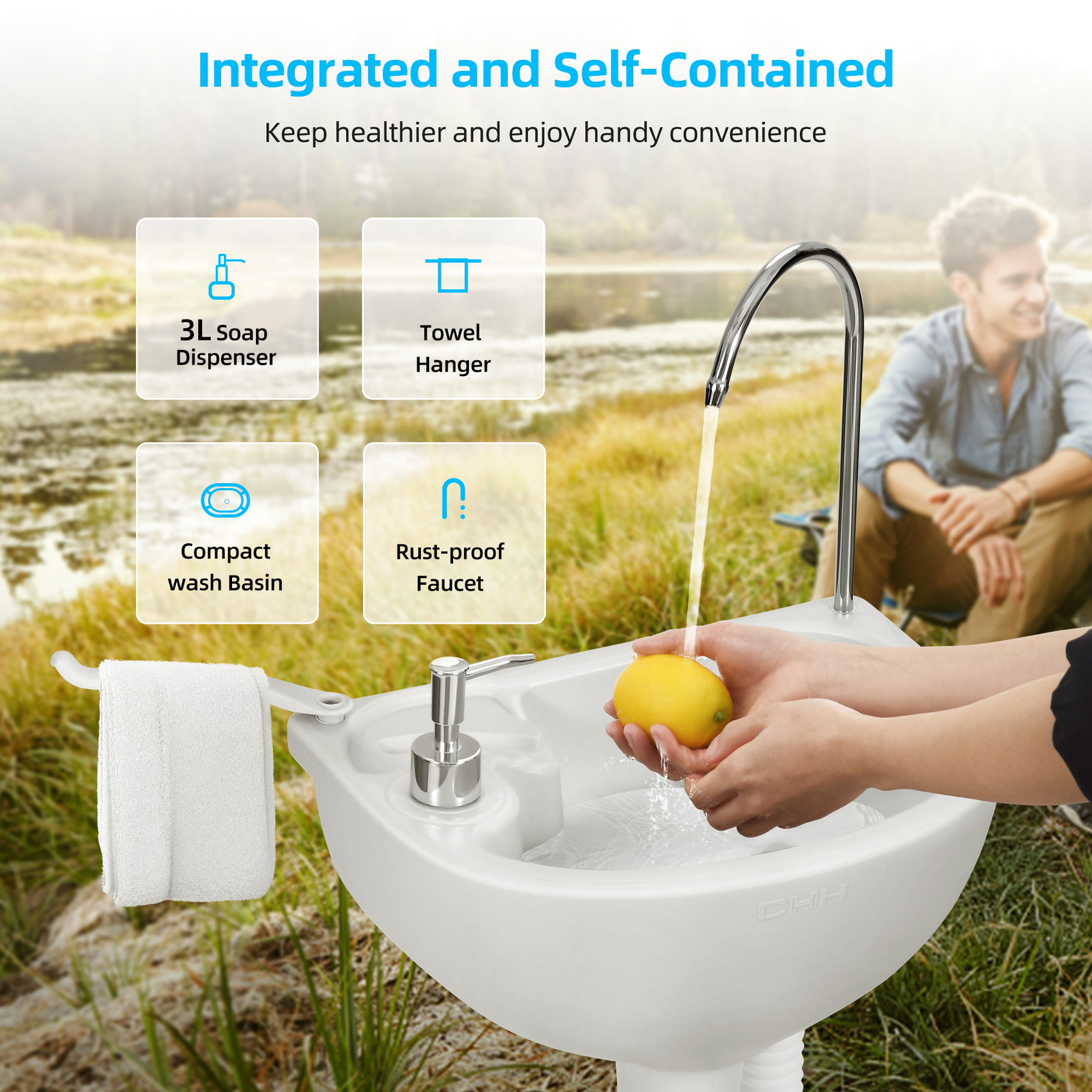 17L Portable Wash Sink Camping Hand Wash Station w/24L Recovery Tank for Outdoor