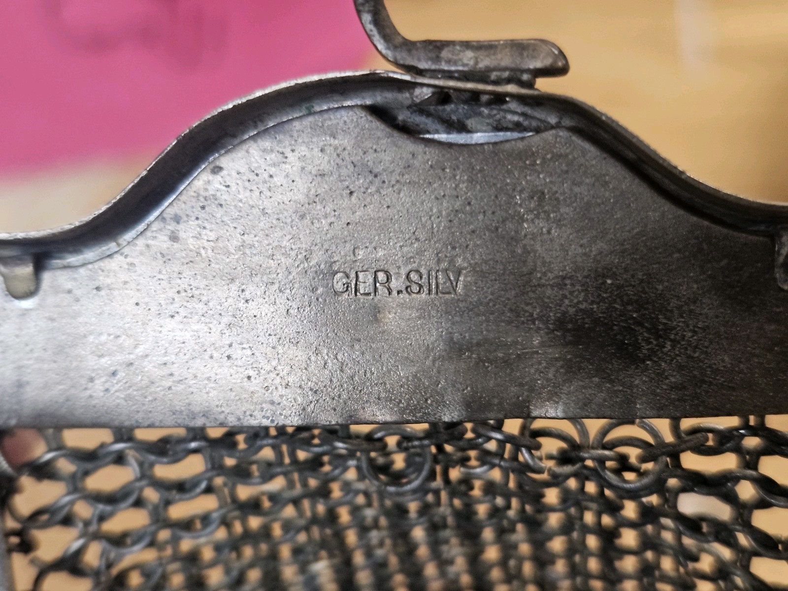 Vintage Ornate German Silver Numbered & Engraved Metal Mesh Purse Missing Chain