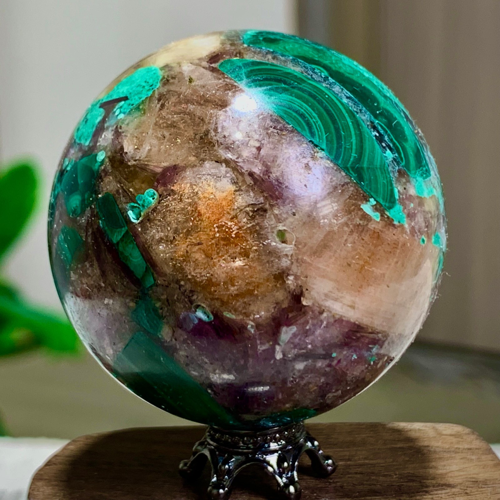 125G Newly discovered rare malachite purple mica symbiotic sphere restoration
