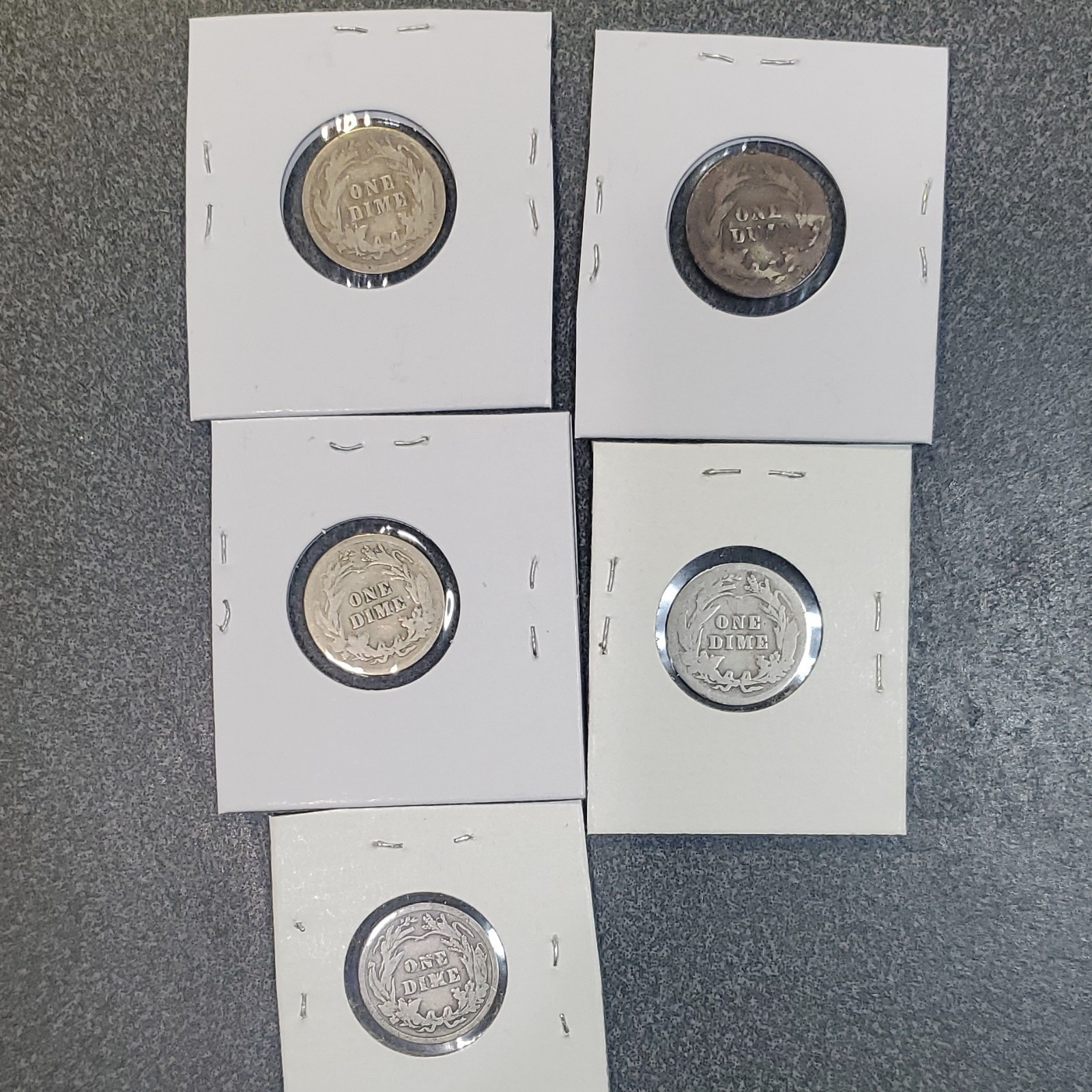 Barber Dime Silver 10C Lot of 5 Coins. #278