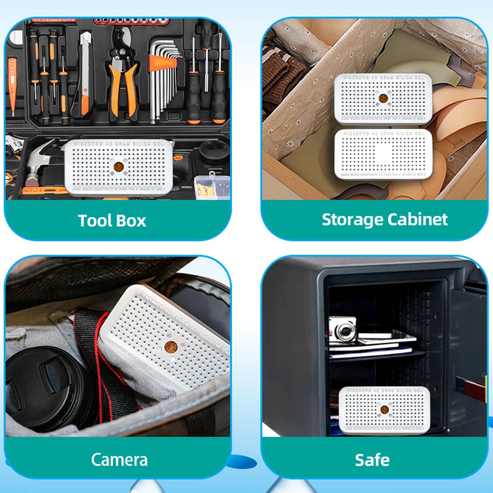 40 Gram 10 Pack Silica Gel Canister Reusable Indicating Desiccant Dehumidifier