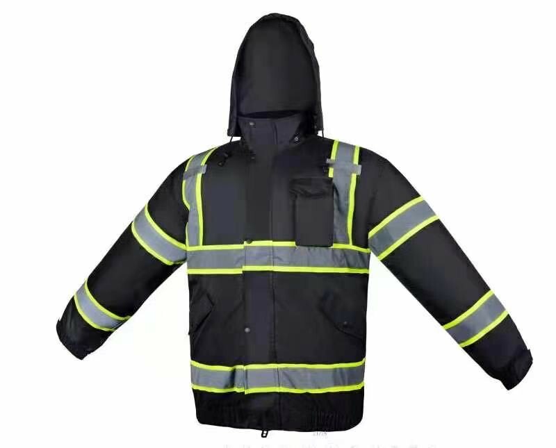 Black Class 3 Reflective Safety Bomber Jacket with Quilted Liner