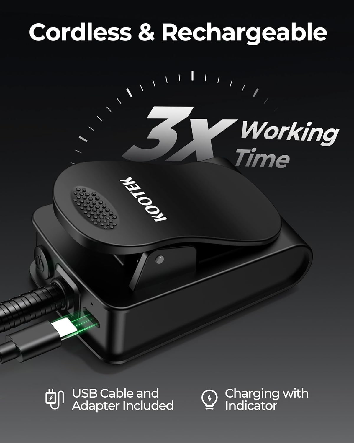 Black Clip-On Music Stand Light LED with Brightness Control Rechargeable