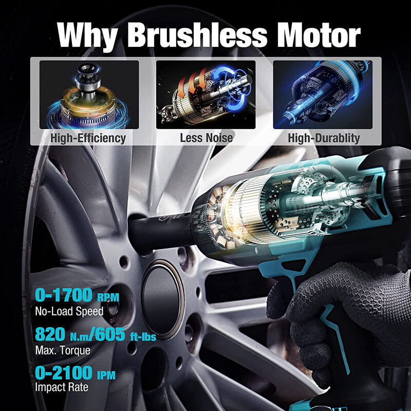 DURATECH 20V Cordless Impact Wrench Sets 1/2" Brushless Impact Driver 600 Ft-Lbs