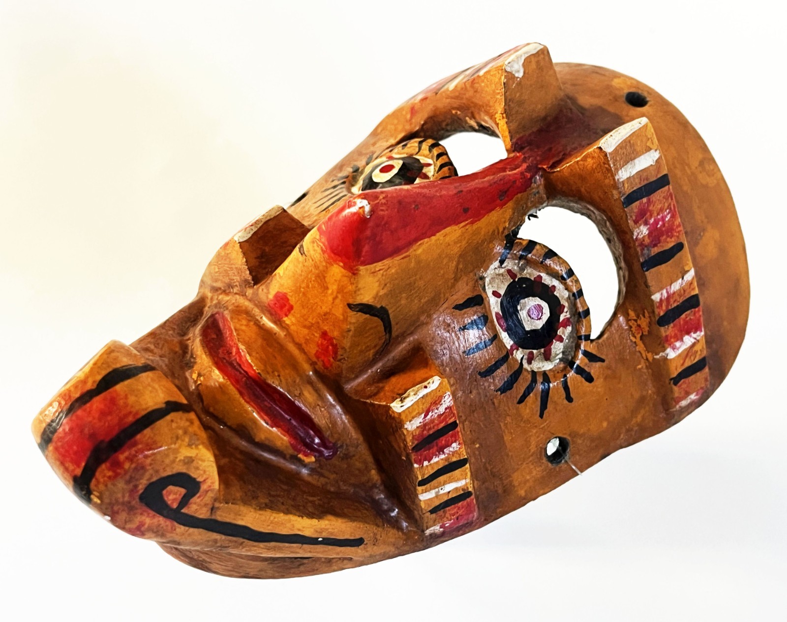 VTG MEXICAN GUERRERO FOLK ART HAND CARVED WOOD MORO CHINO CULTURAL DANCE MASK