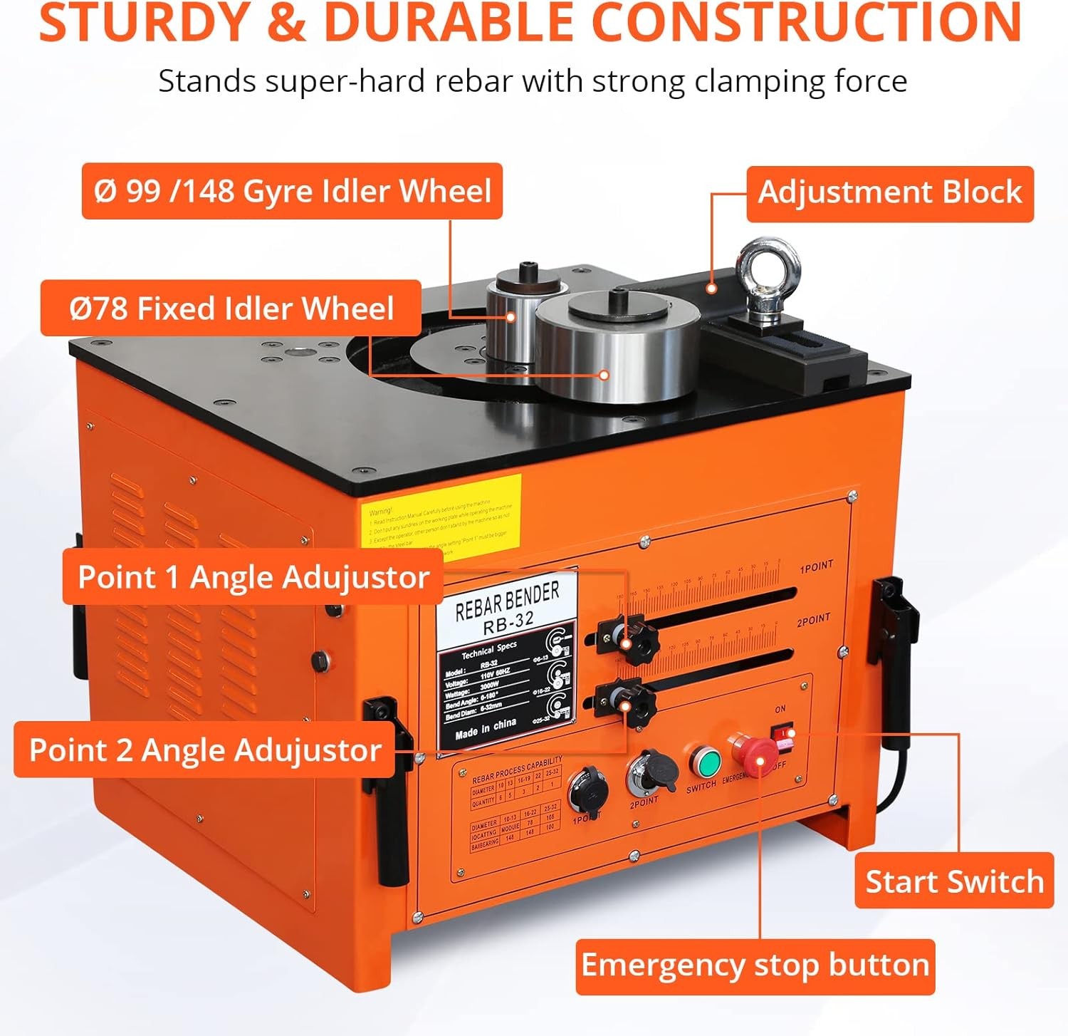 1-1/4" 32mm Construction #10 Rebar Bending Bender Machine W/ 2 Foot Pedals