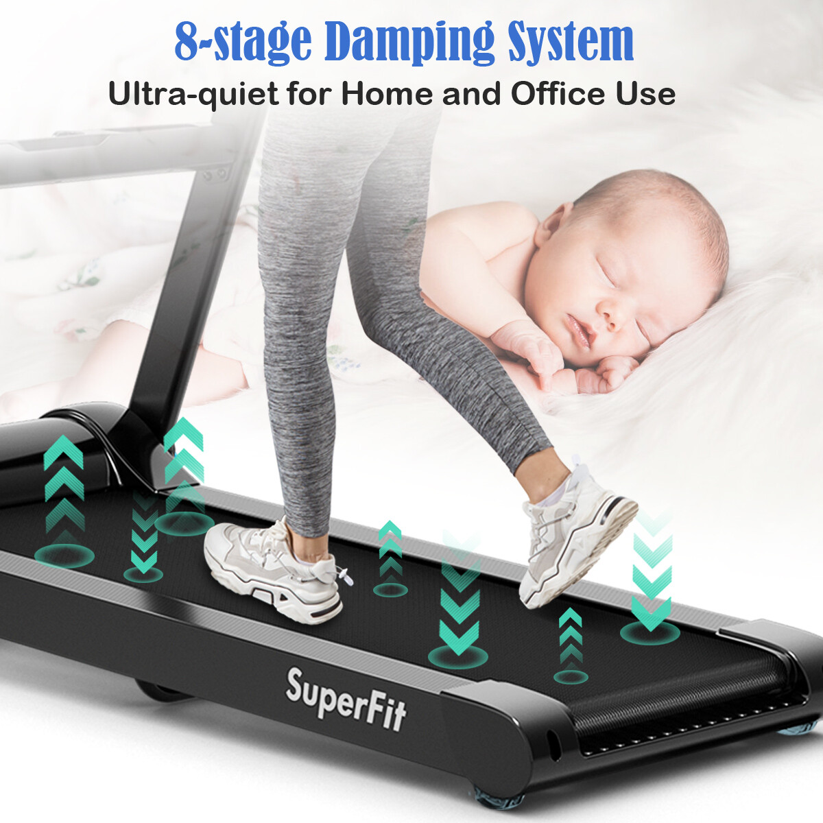 SuperFit 2.25HP Folding Treadmill Running Machine W/APP Control Heart Rate