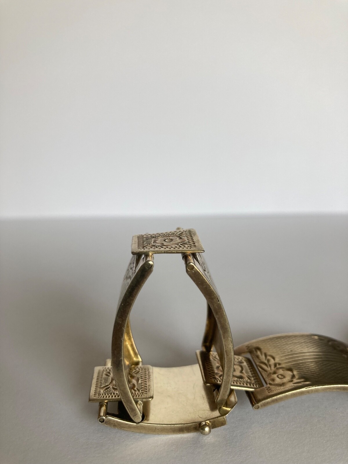 VintageGold Vermeil 835 Silver Floral Hinged Panel Bracelet-Very Rare-Hallmarked