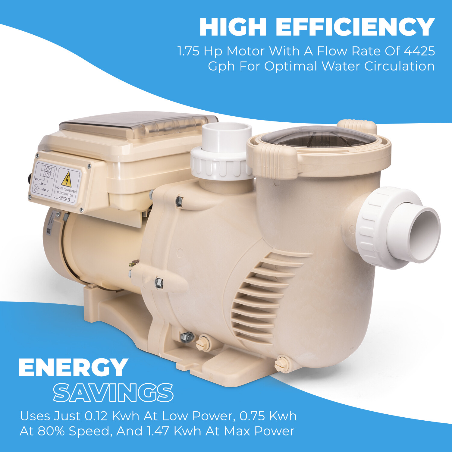 XtremepowerUS 1.75HP Variable 2-Speed Pool Pump Inground 230V Timer 2" Fitting