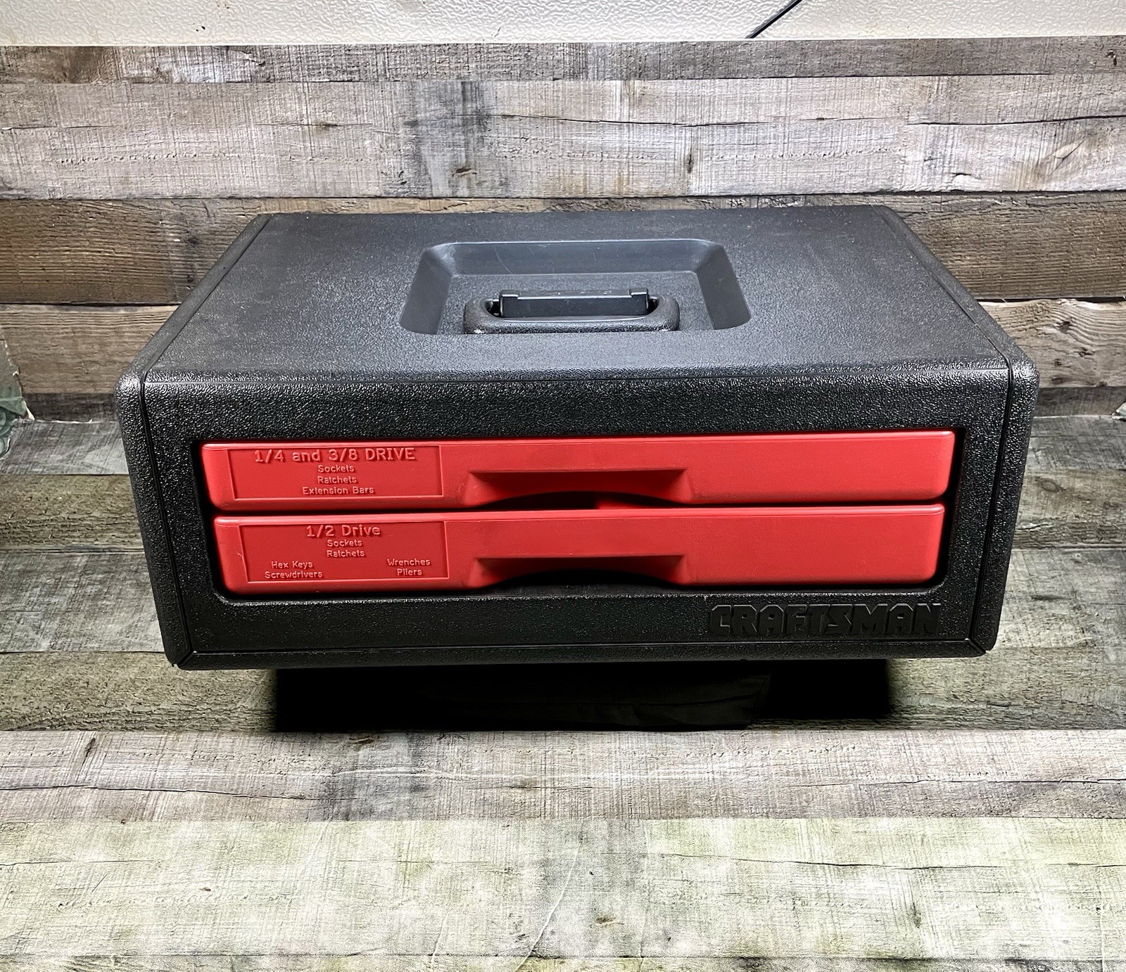 Craftsman 2 Drawer Plastic Tool Storage Box 1/4-3/8-1/2 Socket Drawers, No Tools