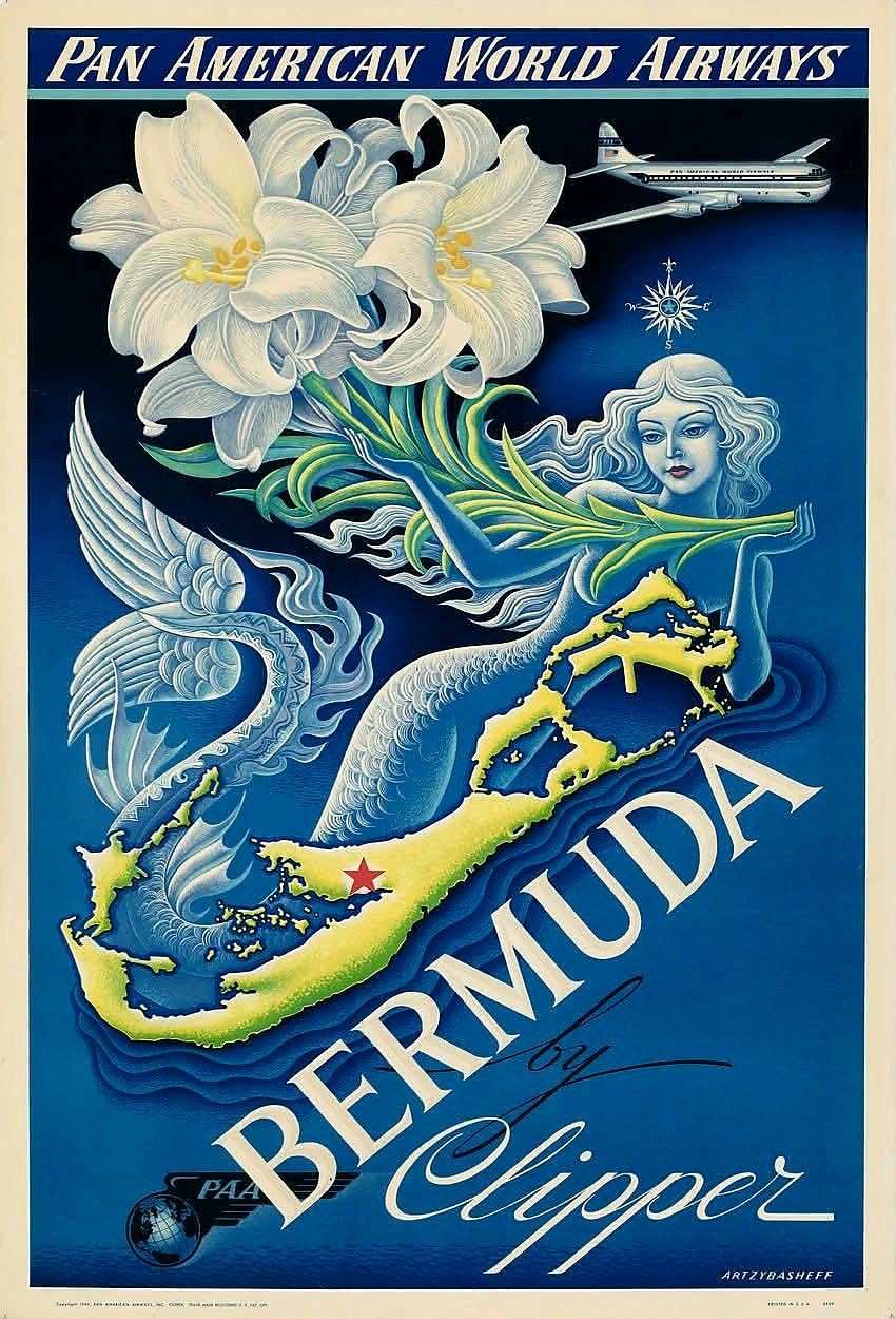 Pan American World Airways Bermuda by Clipper Poster - 24x36 - CLASSIC!