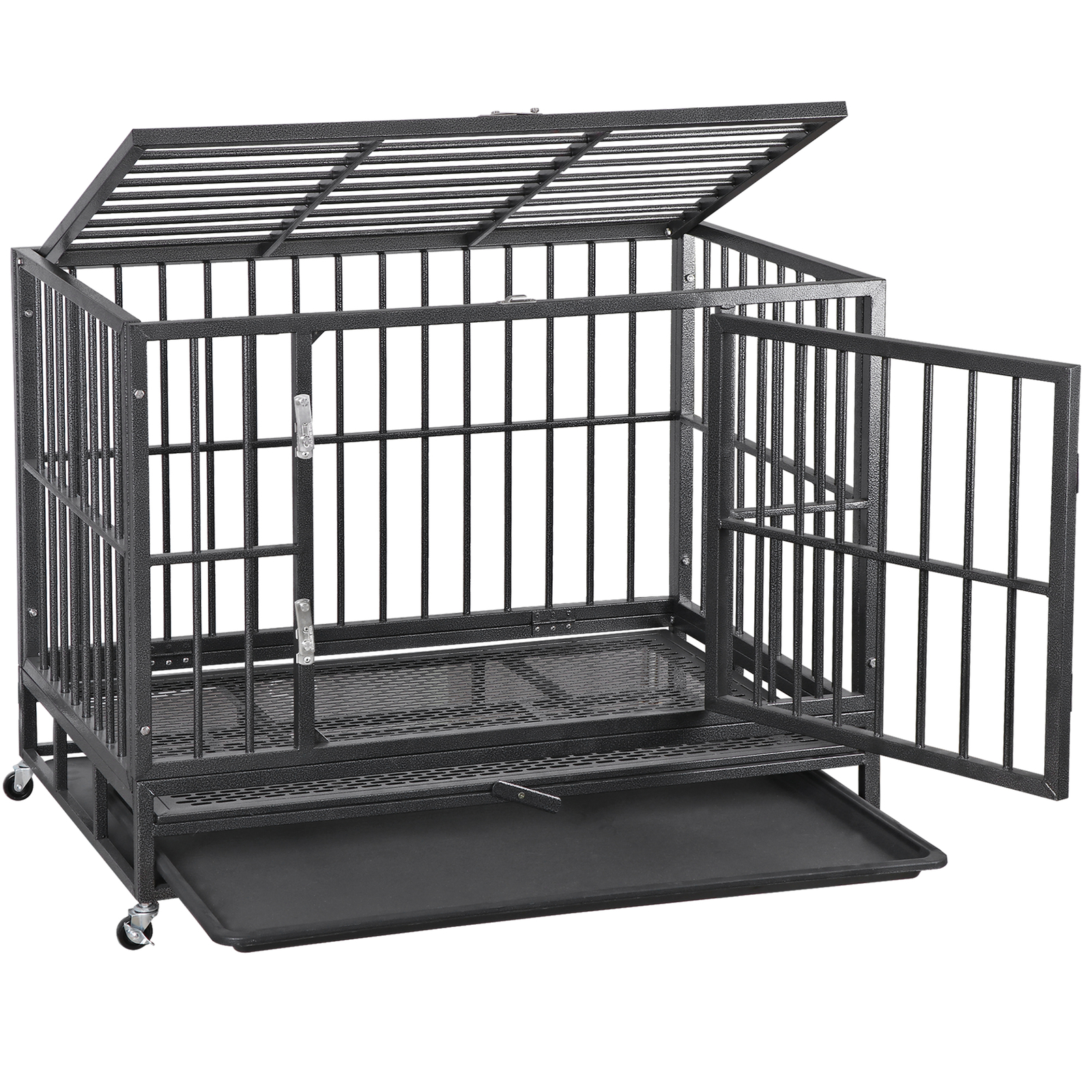 37 Inch Dog Crate Heavy Duty Metal Dog Kennel Indestructible Dog Crate Black