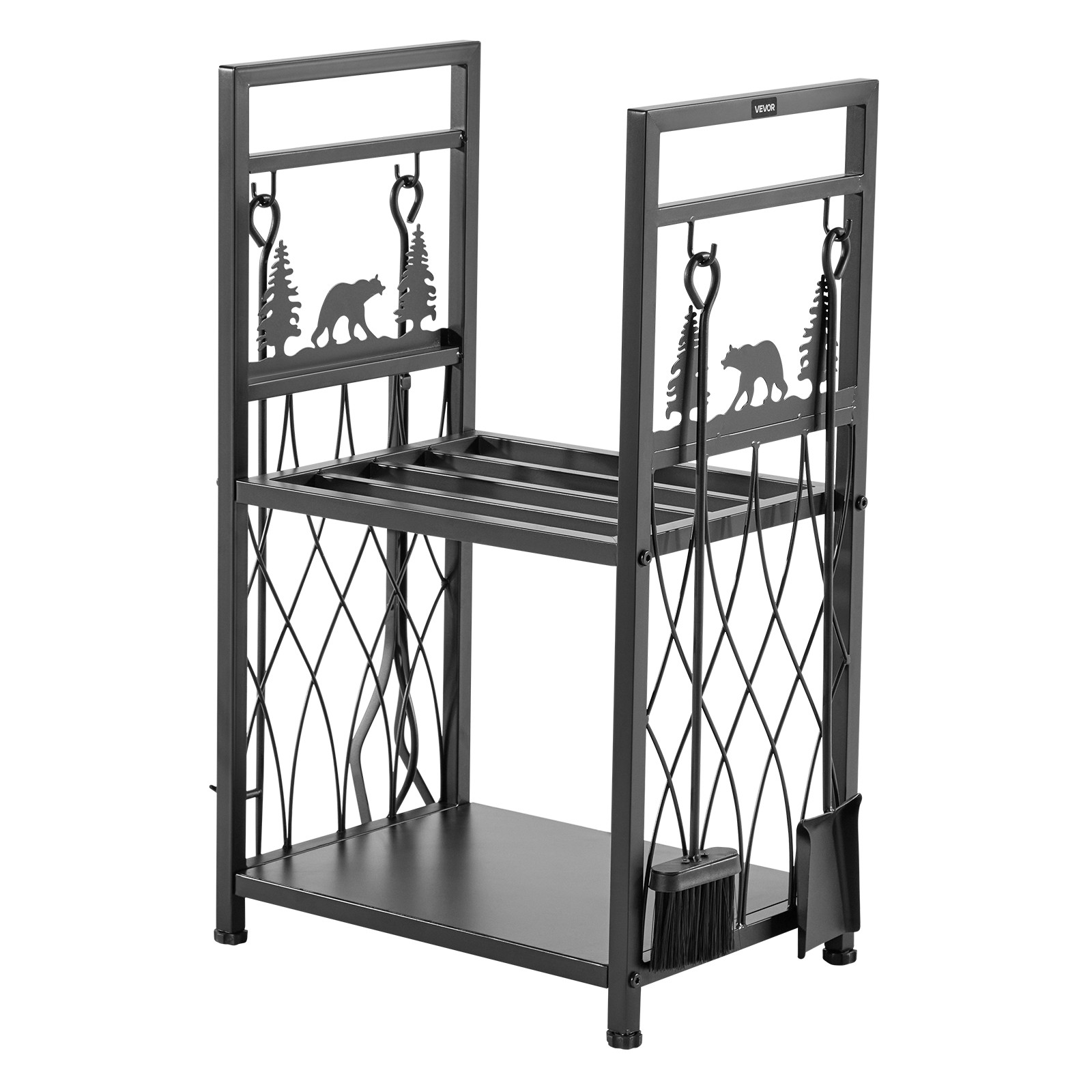 VEVOR 2 Tier Indoor Firewood Rack with Fireplace Tools 1.3 ft Log Wood Holder