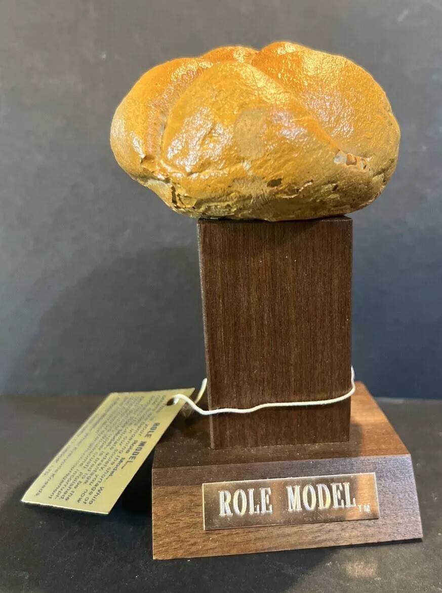 Vintage 80s Novelty Gift “Role Model” Trophy Faux Food Roll by Visual Puns