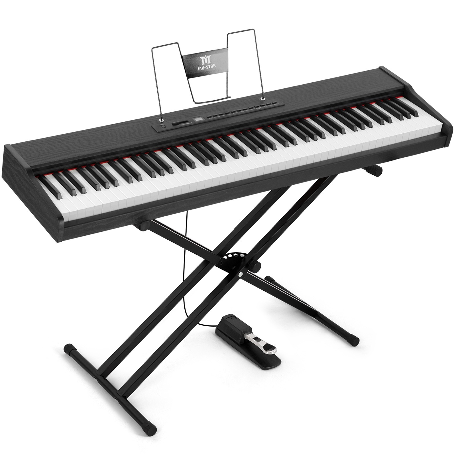 MUSTAR Black 88-Keys Full Size Semi-Weighted Digital Piano Keyboards with Pedal