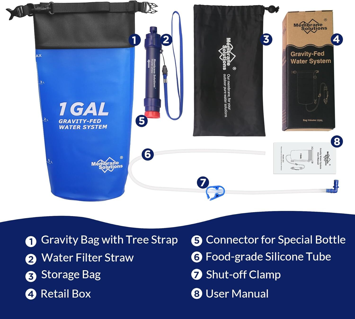 Water Filter Straw 3L/1Gal/6L/12L Gravity-Fed Water Bag for Backpacking Survival