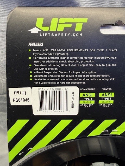 Lift Safety iDAX - Vented Hard Hat - Black Carbon HIDV-24CB