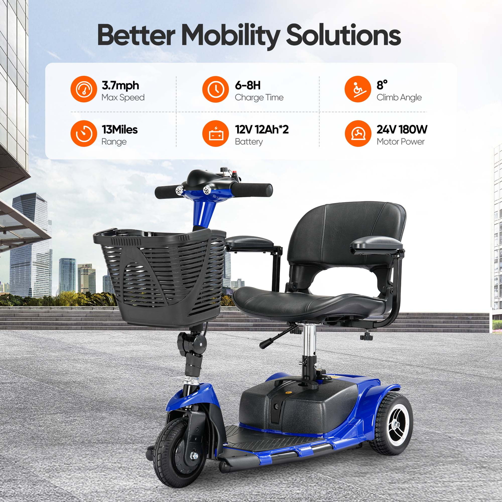 3 Wheel Folding Mobility Scooter Power Wheel Chairs Electric Long Range Portable