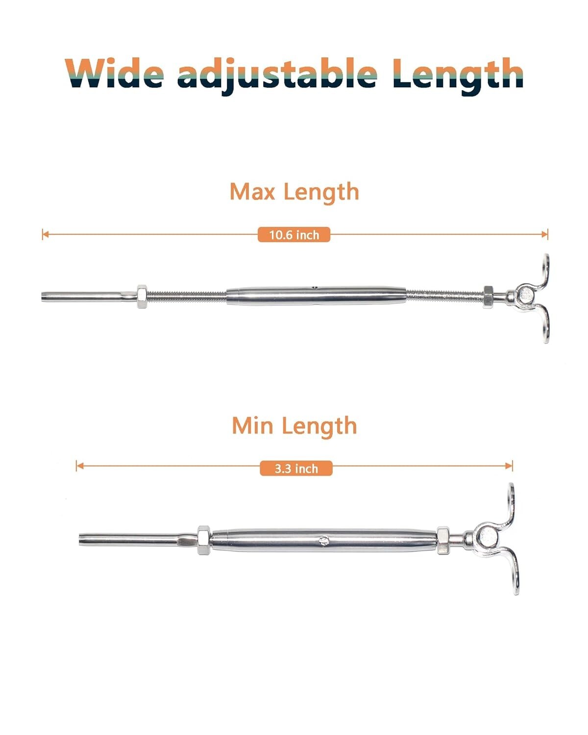 10 1/8" Cable Railing T316 Stainless Steel Swage Toggle Turnbuckle Hardware Kit