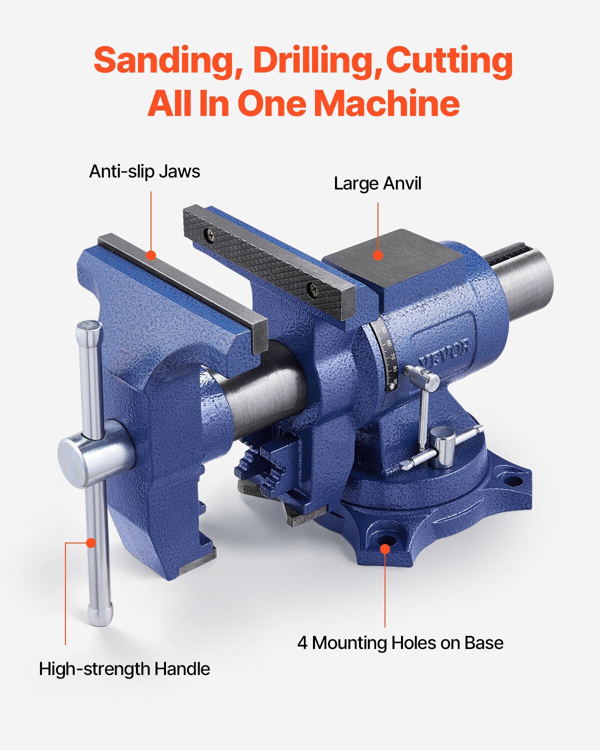 6-1/2" Multi-Purpose Bench Vise Heavy Duty Ductile Iron 360° Swivel Base