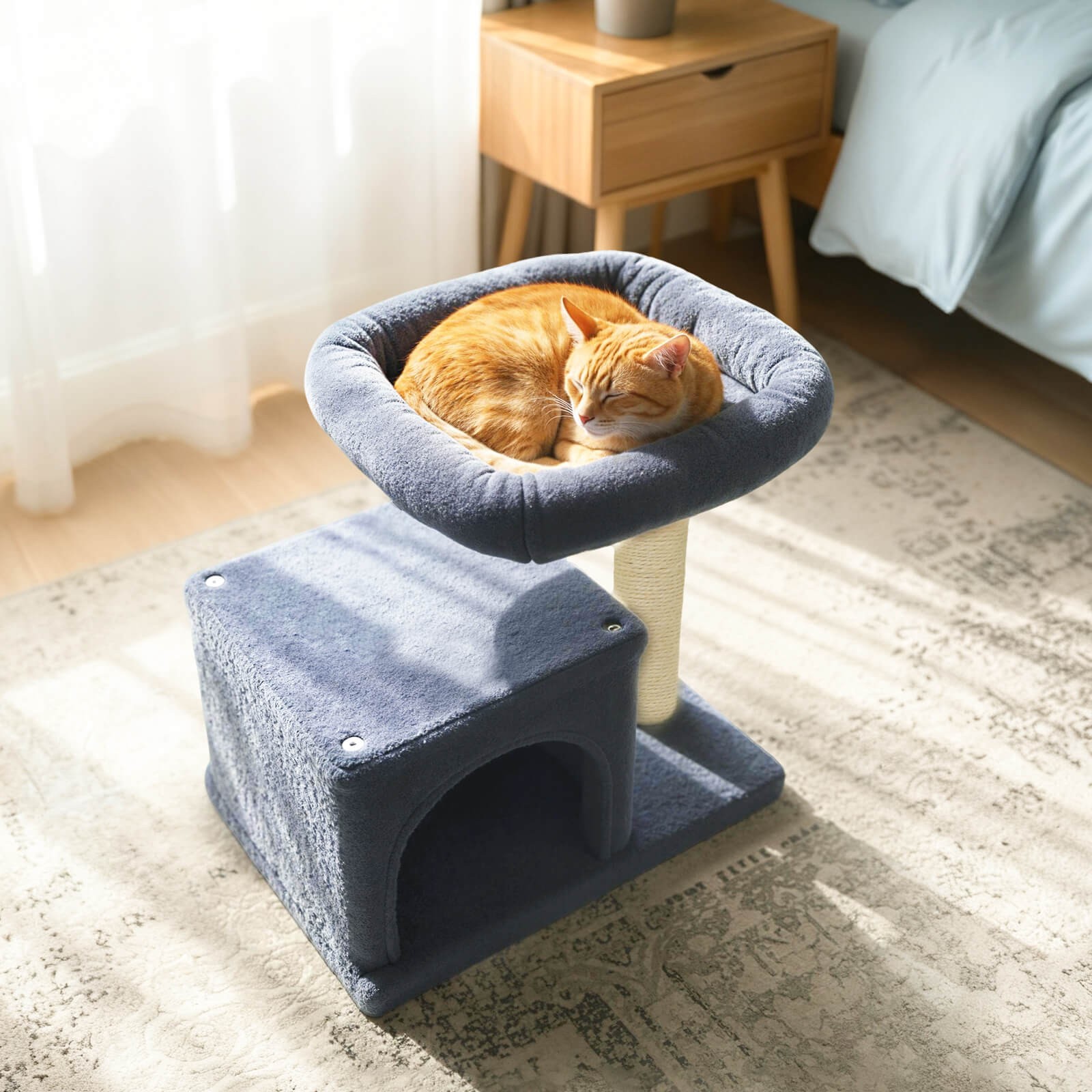 19.5” Small Cat Tree w/Large Padded Plush Perch Condo Sisal Scratching Posts