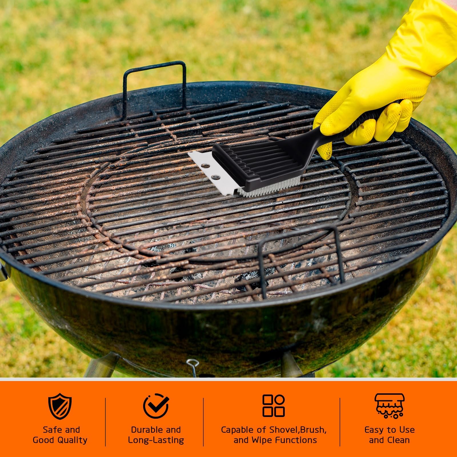 Stainless Steel BBQ Grill Brush and Scraper Set for Outdoor Grill