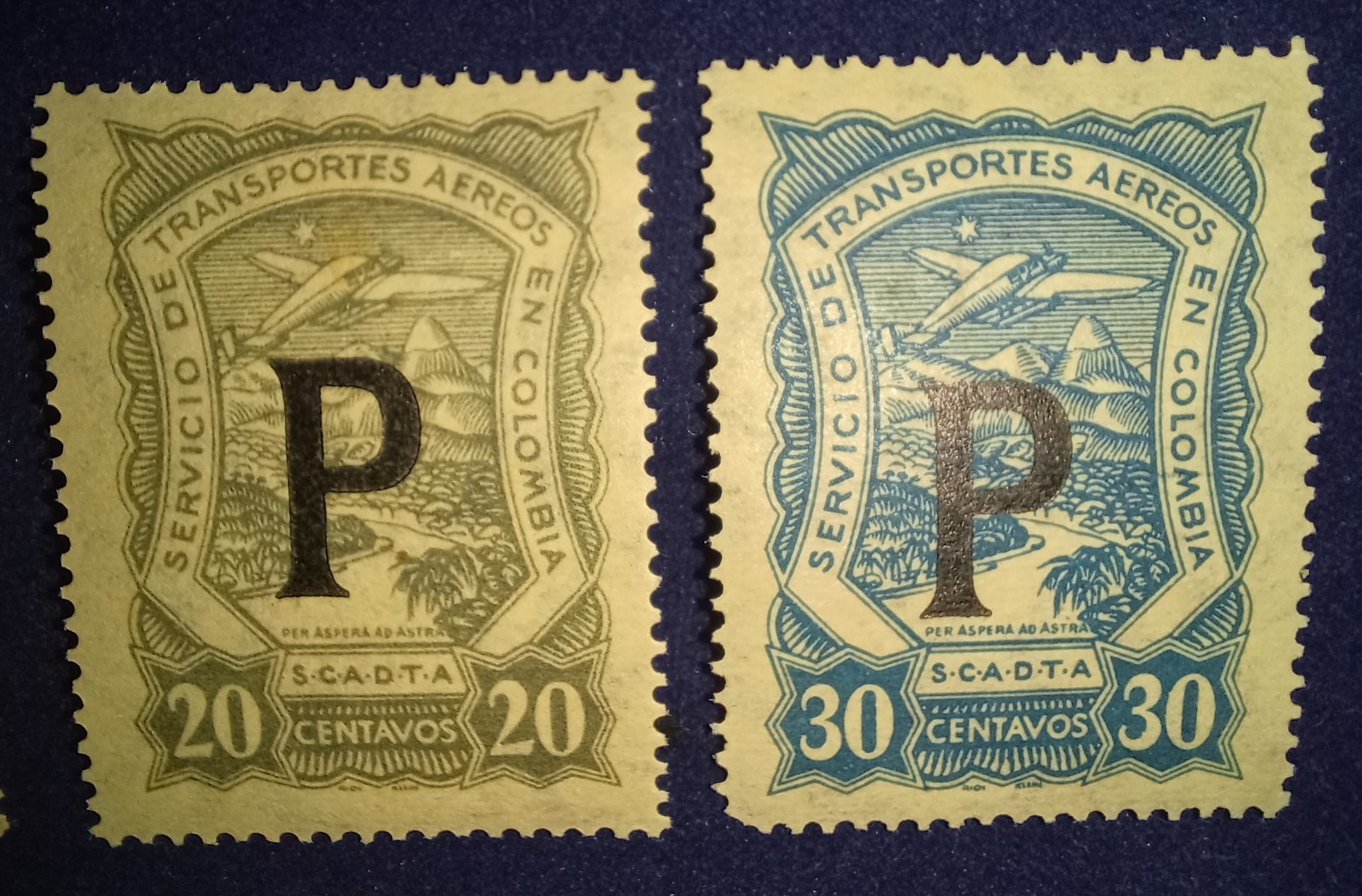 COLOMBIA 1923 AIRMAIL SCADTA - PANAMA P Ovpts - Sc#'s CLP56,57,59,60,61,62,63,64