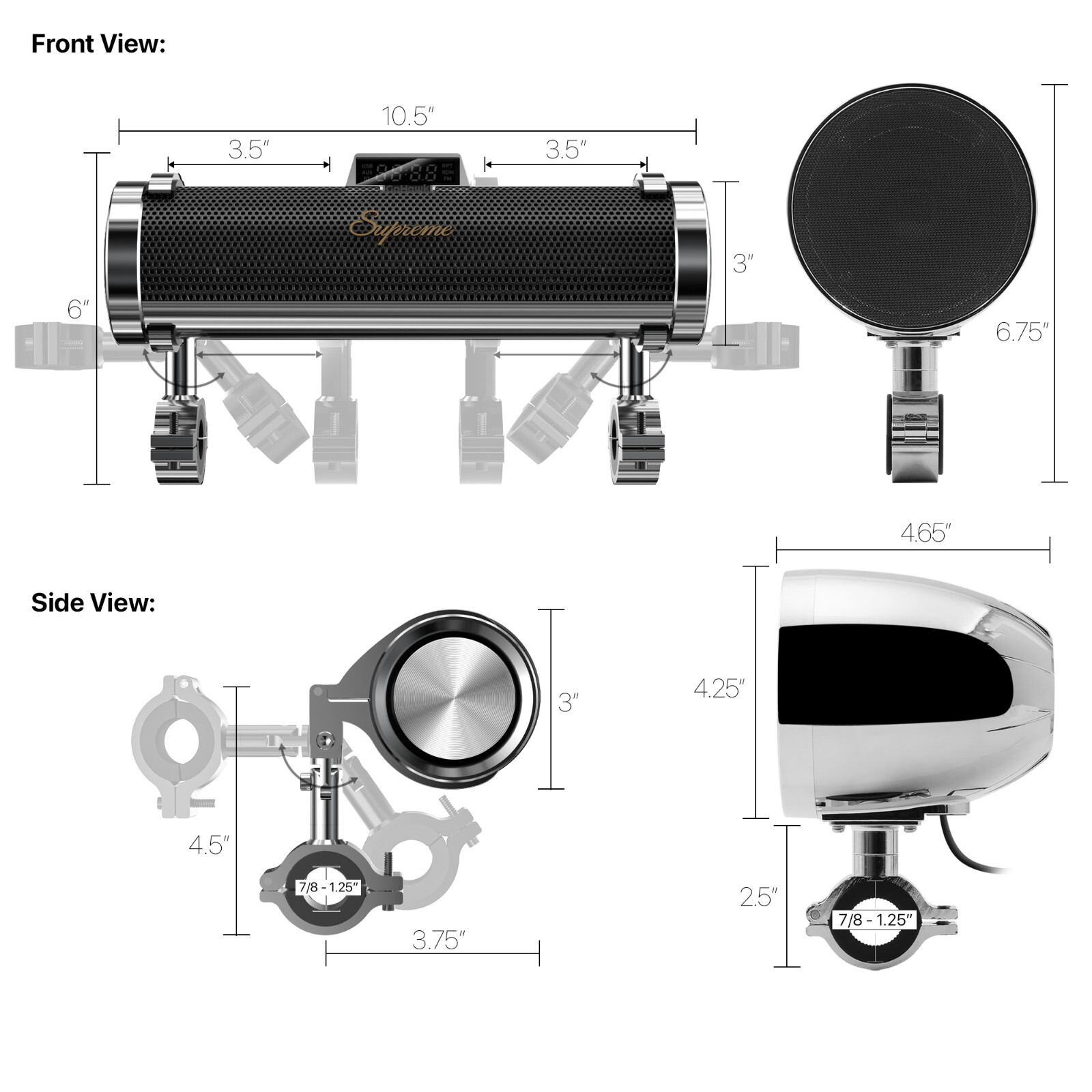 Waterproof Motorcycle Stereo 8 Speakers Audio System Bluetooth 300W Amp FM Radio