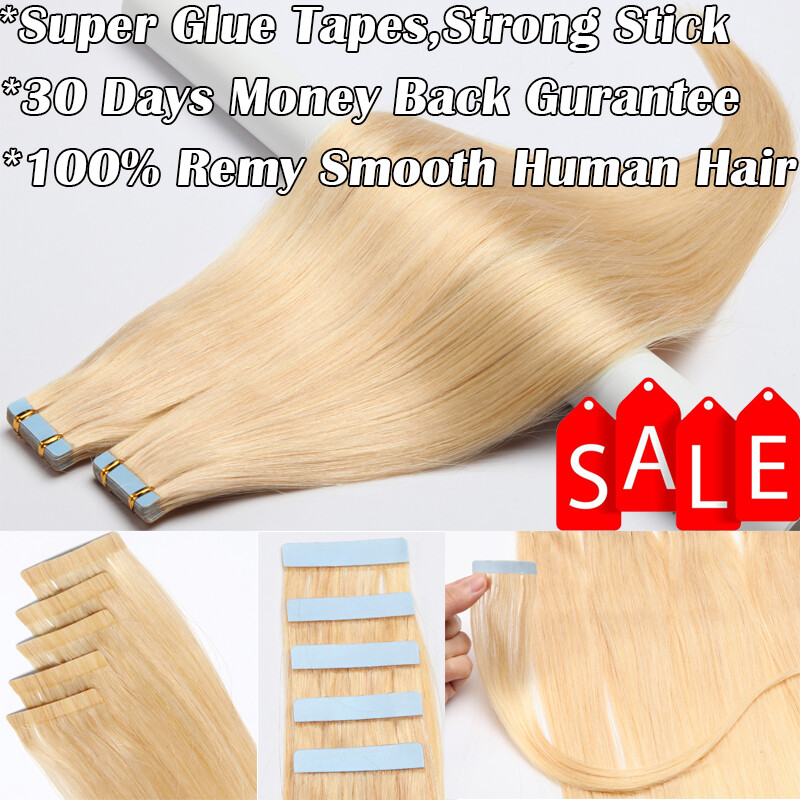 60PCS Tape-In Russian Remy Thick Human Hair Extensions Skin Weft Straight 150g F