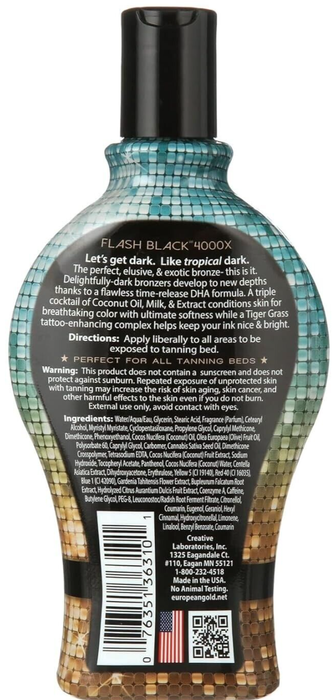 Flash Black Ultra Dark 4000X DHA Bronzer Indoor Tanning Bed Lotion 12oz