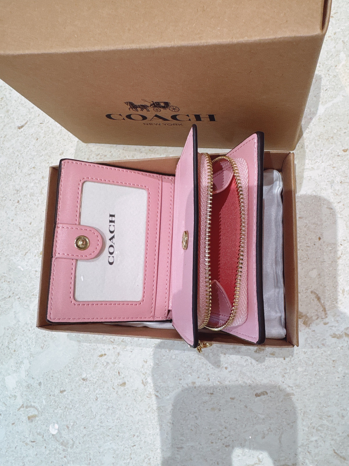 New Coach khaki / Snap CBN32 Wallet In Signature Canvas in Powder Pink