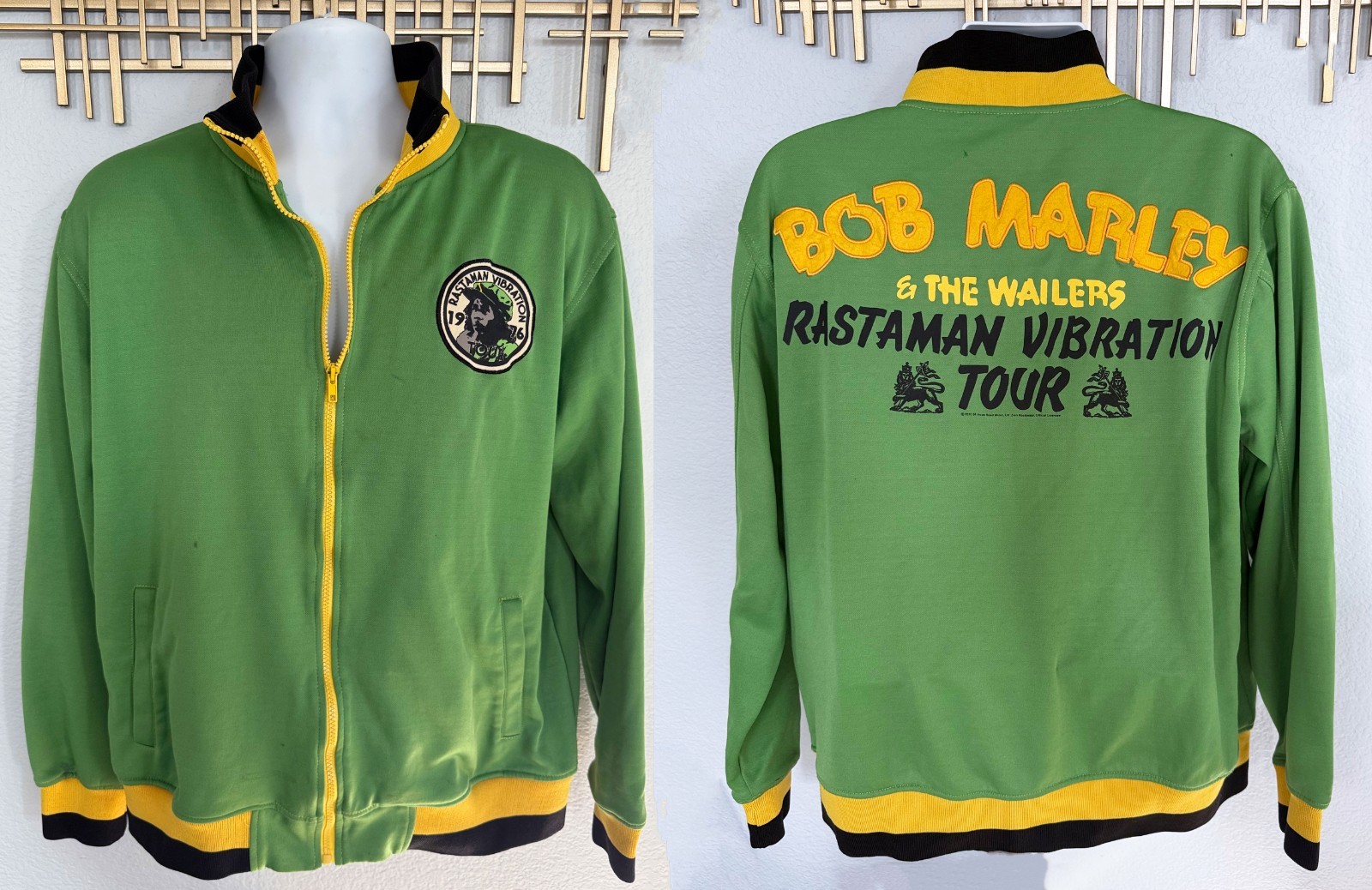 BOB MARLEY & the WAILERS RASTAMAN CATCH A FIRE GREEN JACKET VIBRATION TOUR SZ XL
