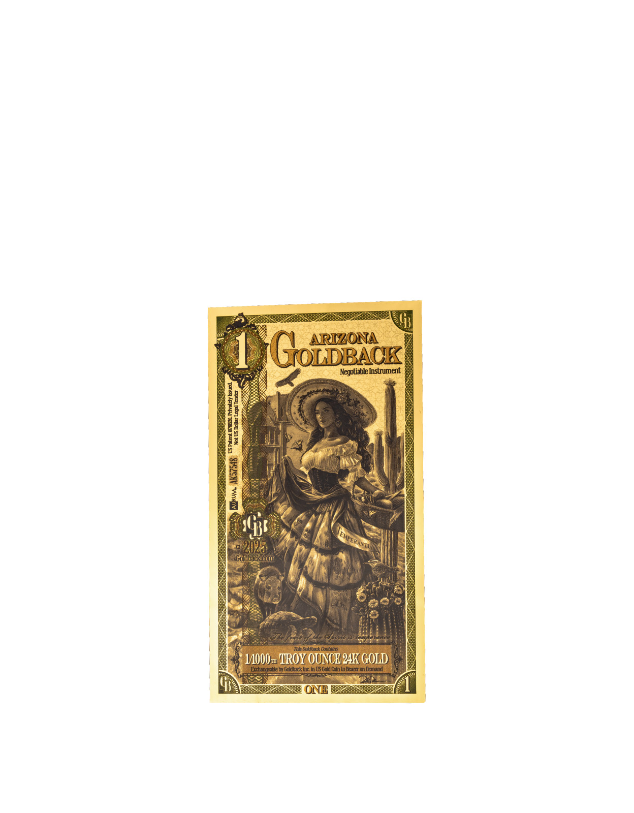 2025 - 1 ARIZONA Goldback Aurum Gold Foil Note 1/1000 oz 24kt .999 Fine IN STOCK