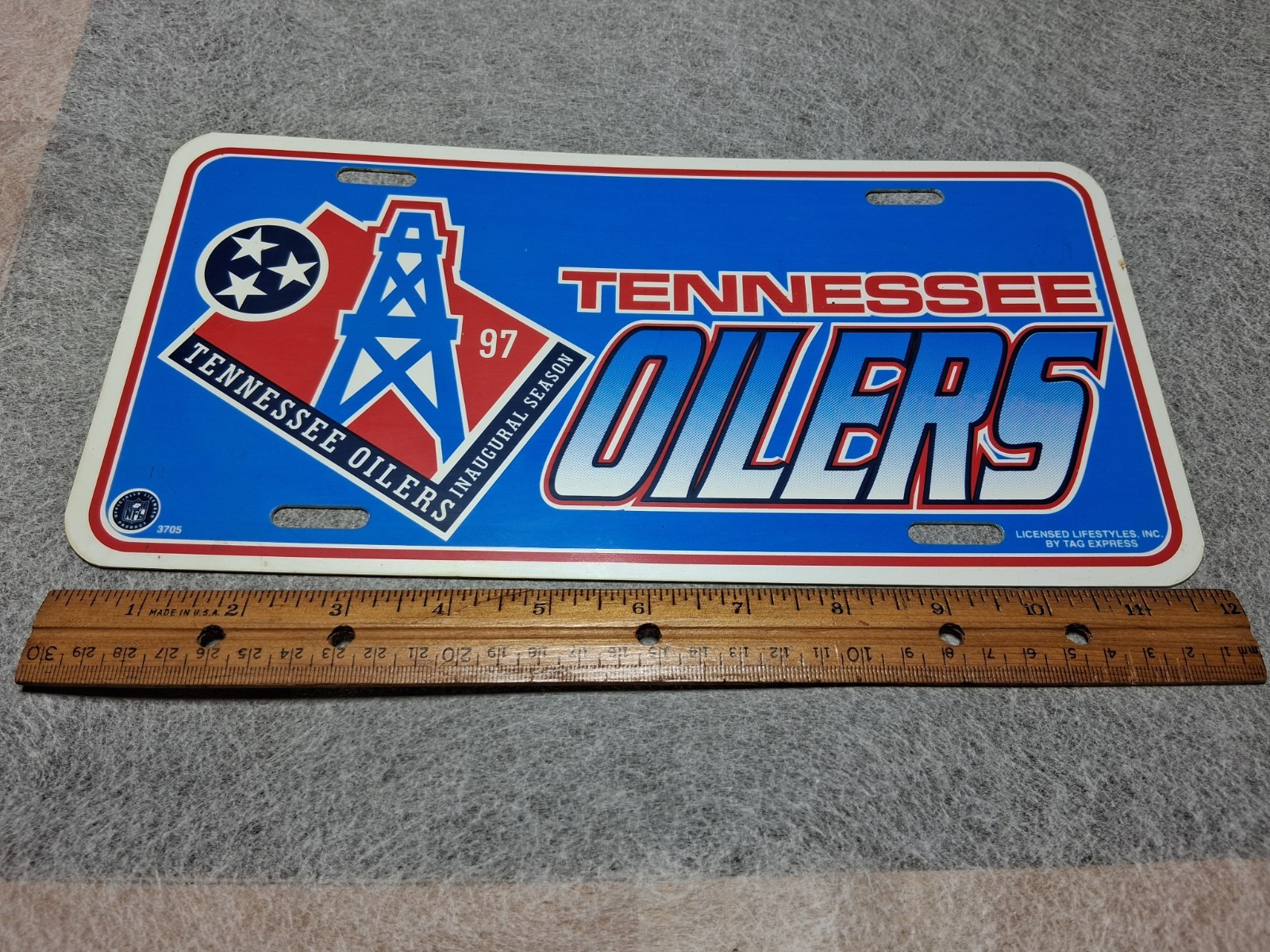 1997 Tennessee Oilers Vintage Plastic License Plate Inaugural Season Collectible
