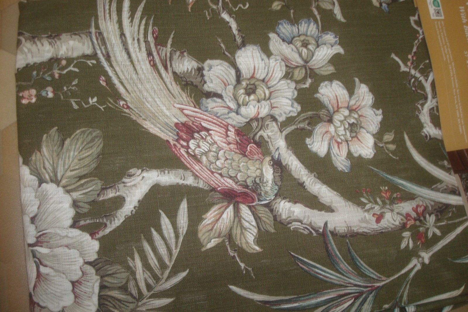 NWT Moss & Willow 2 pc Curtain Panels BIRD Floral Cotton blend Green 96" lg