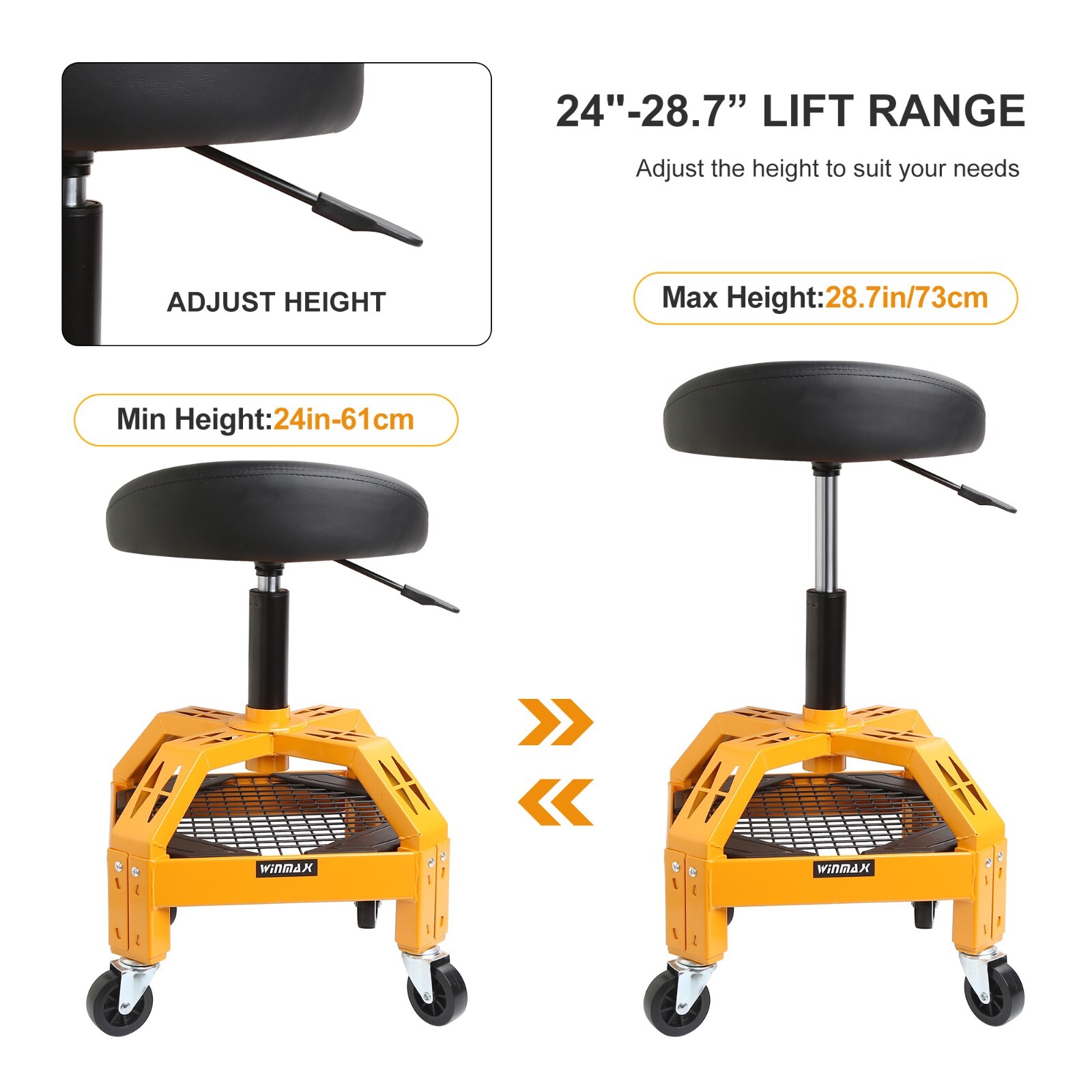 Adjustable height Padded Swiveling seat Garage Mechanics Roller Seat Stool Chair