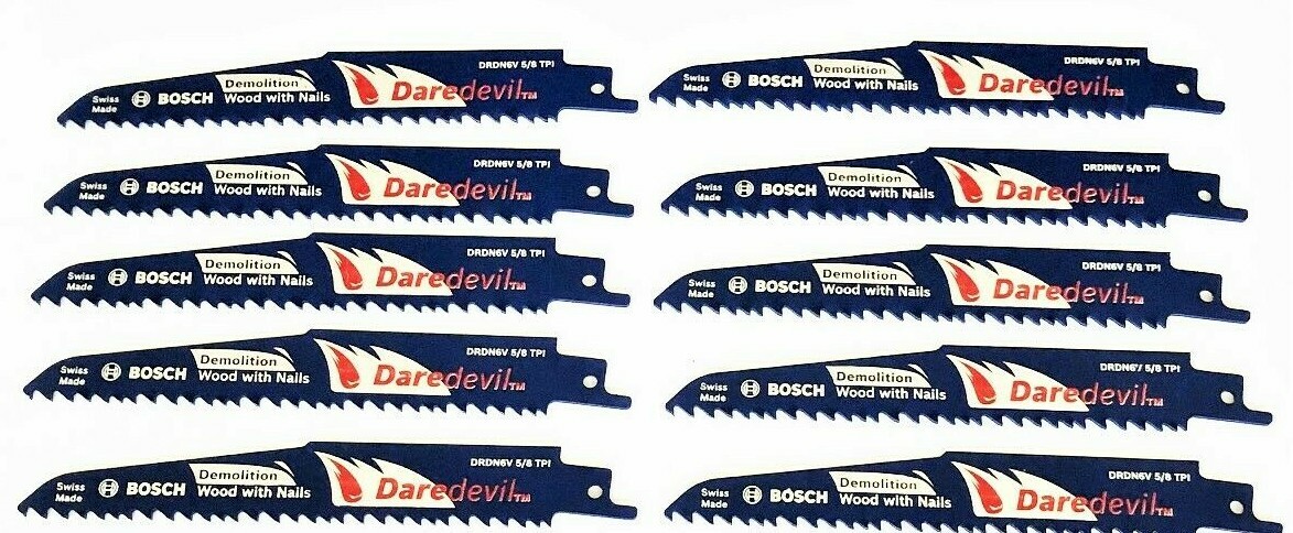 10 BOSCH DAREDEVIL 6" DEMOLITION RECIPROCATING SAW BLADES 5/8TPI WOOD WITH NAILS
