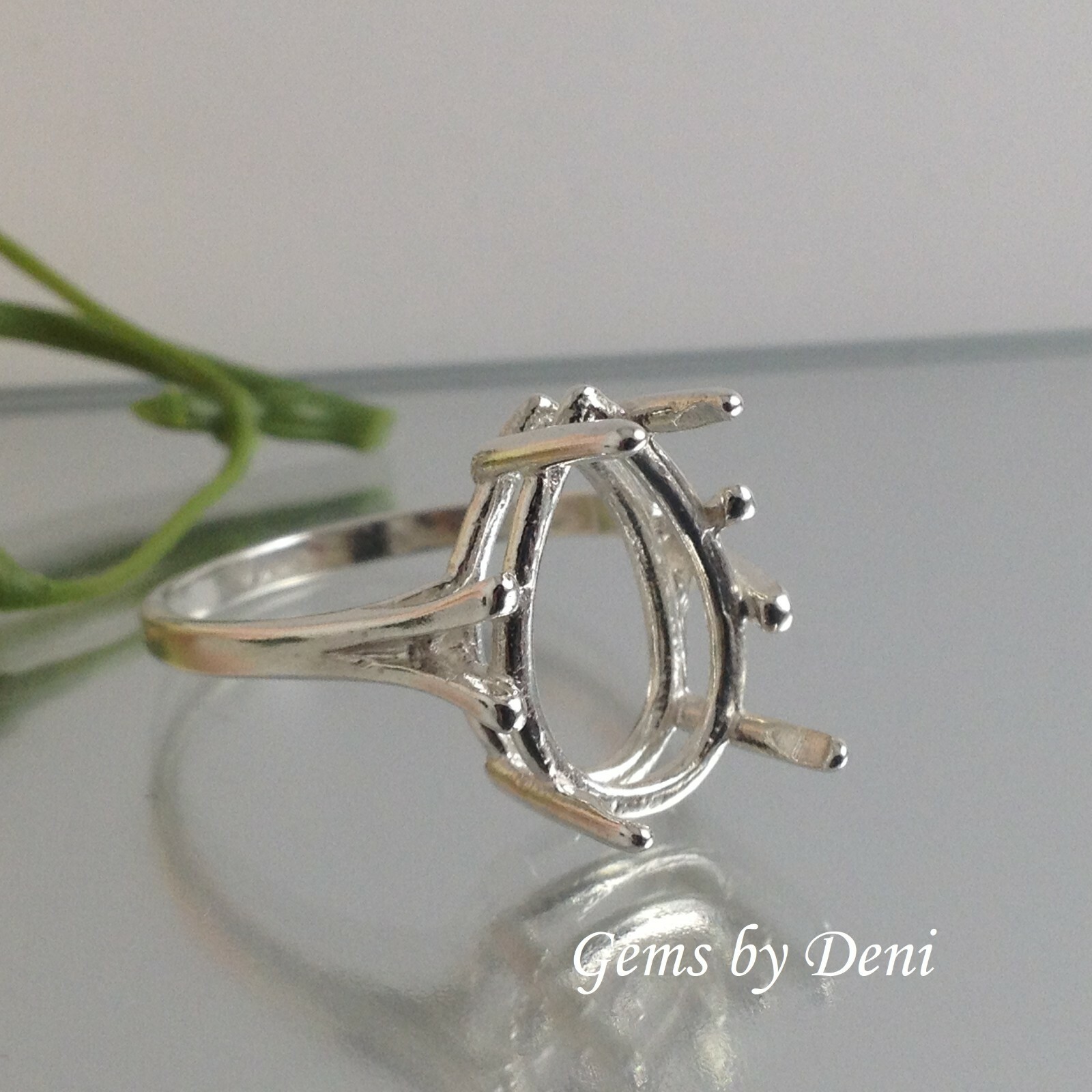 (7x5-20x15mm) Pear Wire Mount Sterling Silver Pre-Notched Ring Setting Size 5-9