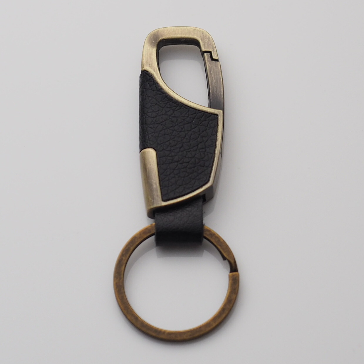 Men's Women's Black Leather & Bronze Clip Keychain Car Key Ring Fob Holder