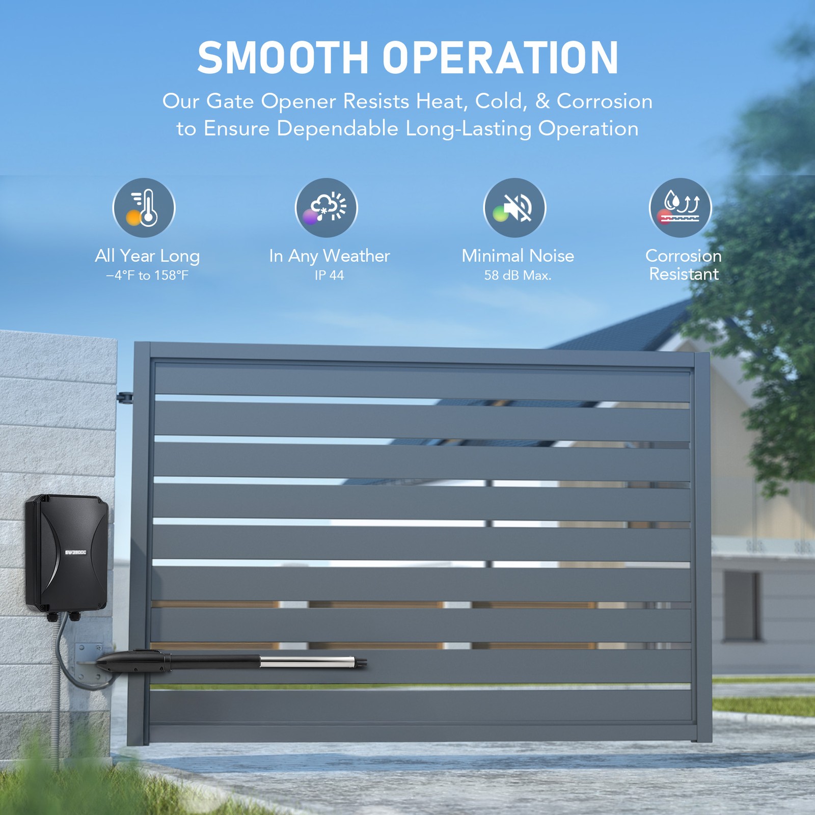 CO-Z Solar Powered Single Swing Gate Opener for 660lb Gates with 2 Remotes