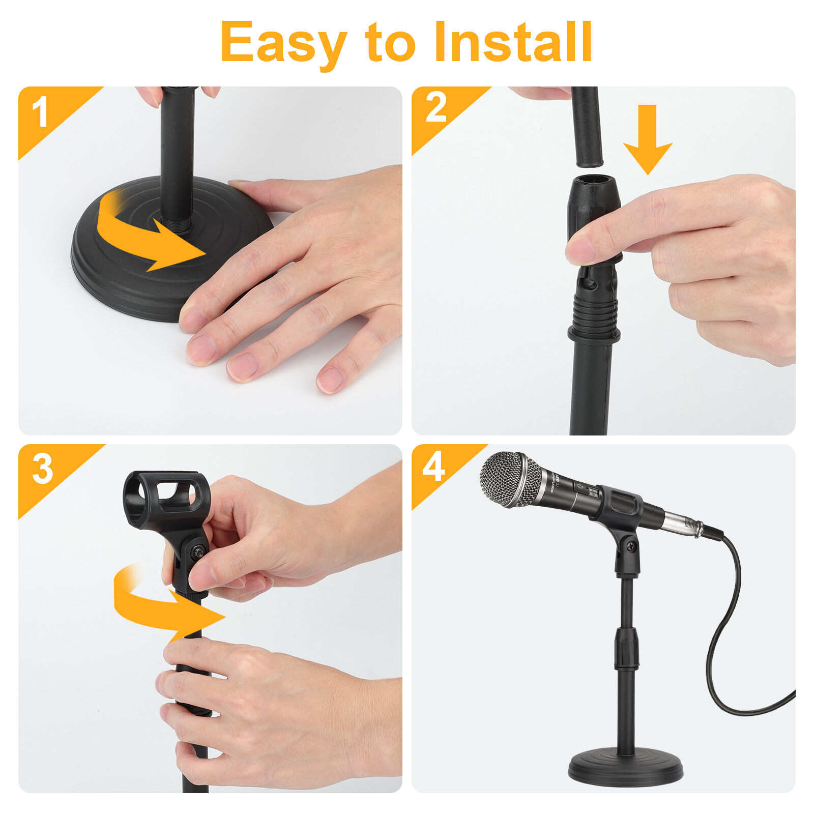 Adjustable Lifting Desktop Microphone Stand Mini Weighted Round Base w/ Mic Clip