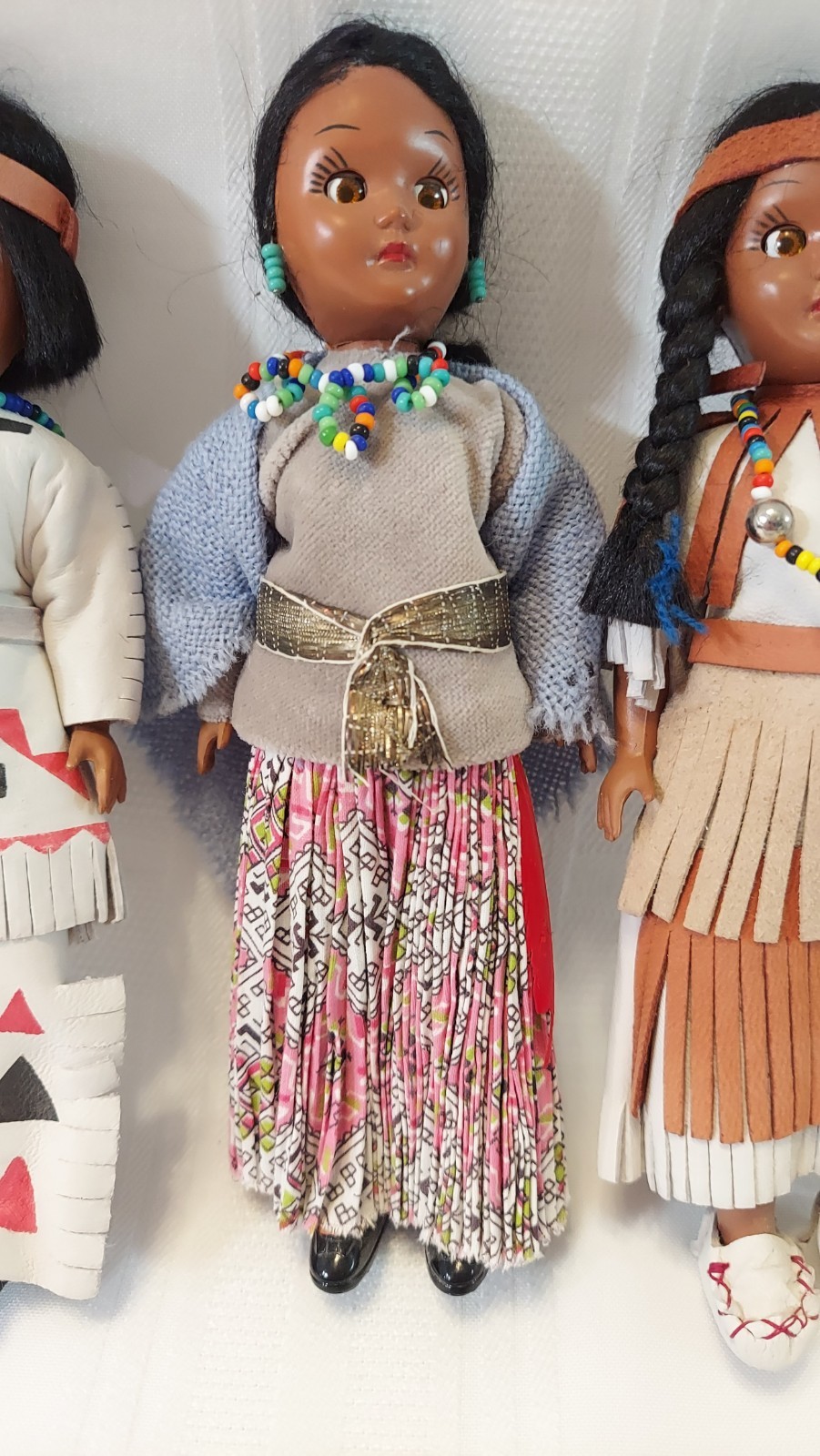 Three Vintage 7.5” Native American Dolls With Sleepy Eyes. (U12)