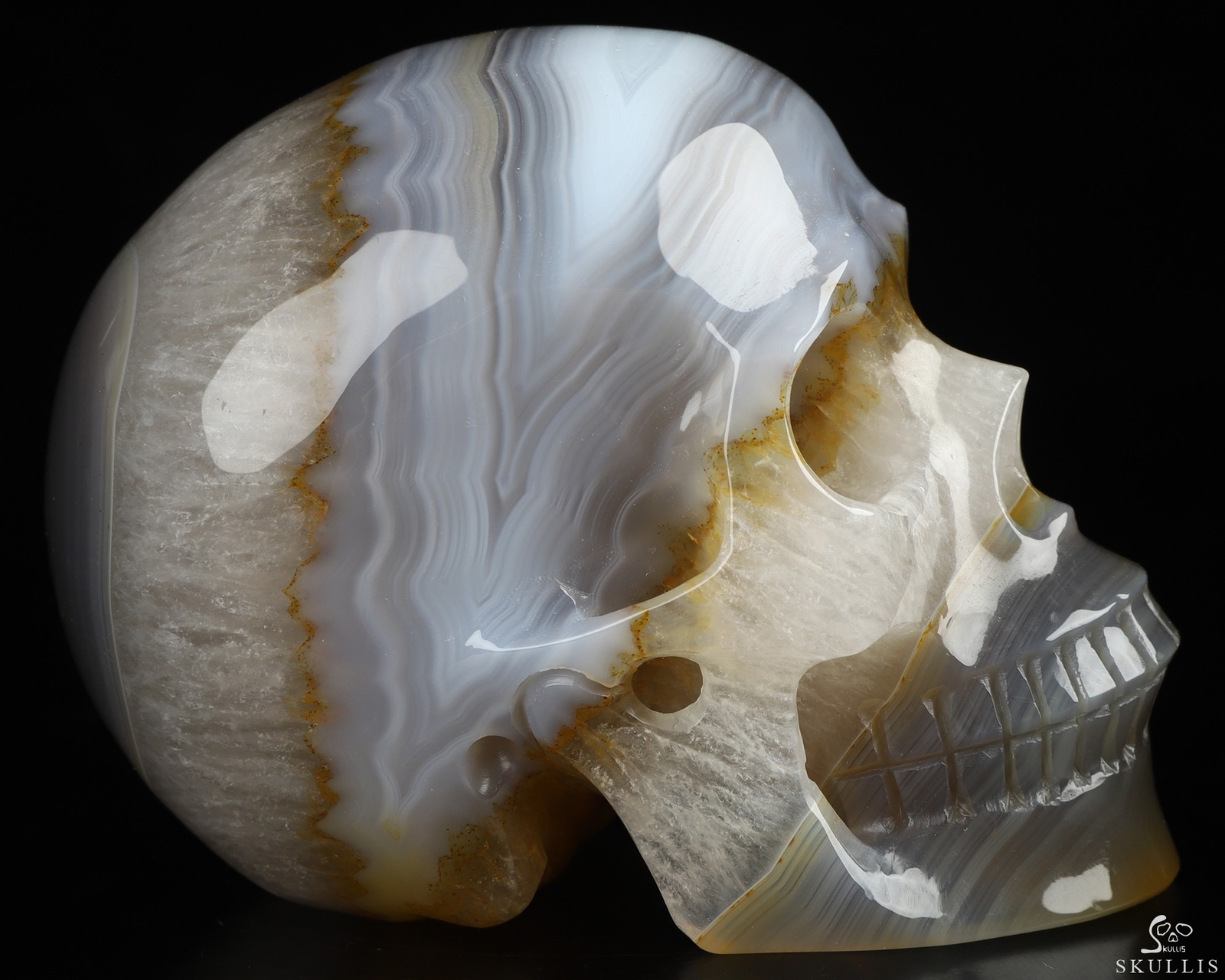 4.0" Premium Brazilian Agate Hand Carved Crystal Skull, Realistic, Healing