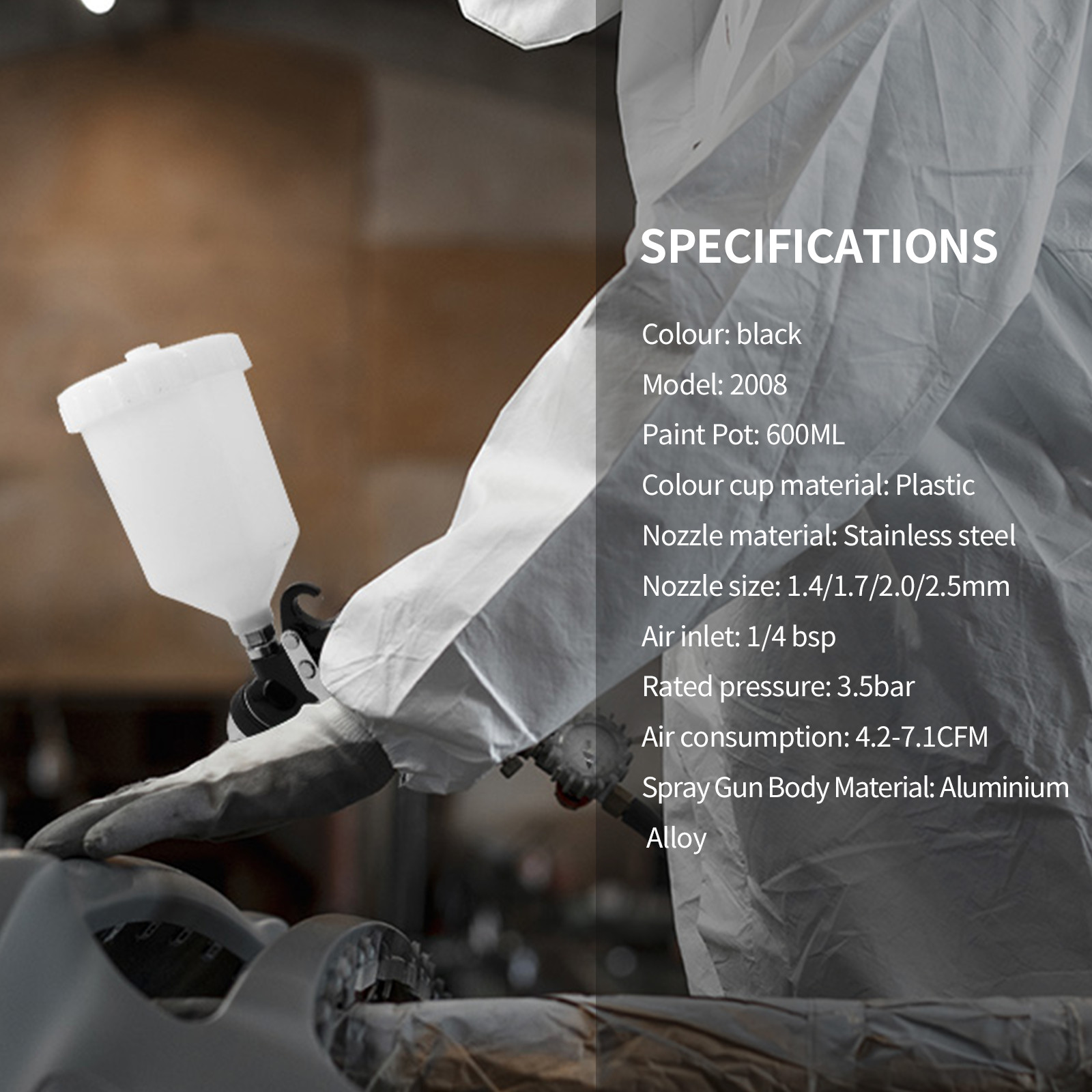 Hvlp Spray Gun W/1.4/1.7/2.0/2.5mm Gravity Feed Air Paint Gun for Car Painting