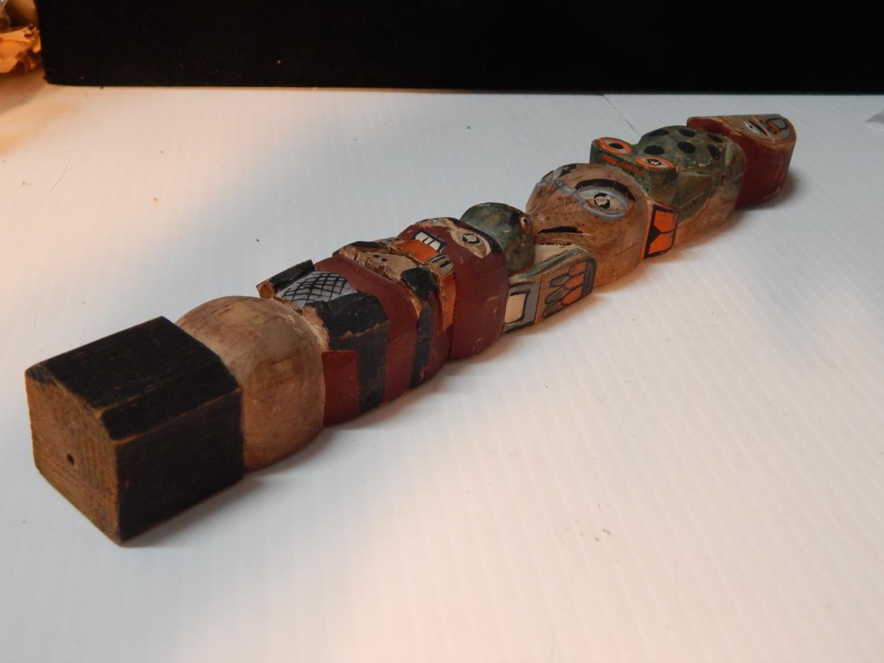 VINTAGE ALASKA TLINGIT INDIAN NW COAST 6 fig. YELLOW CEDAR WOOD TOTEM POLE MODEL