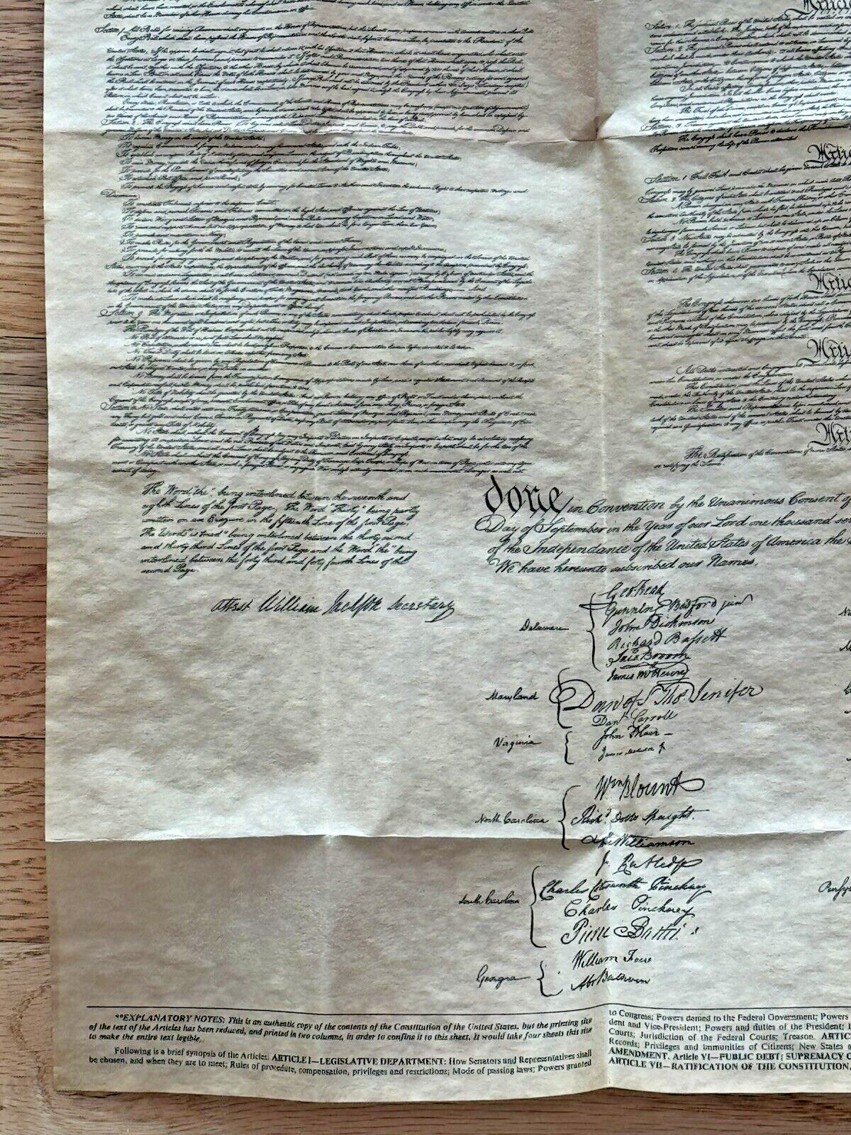 Constitution of the United States 1787 Reproduced on Antiqued Parchment Paper
