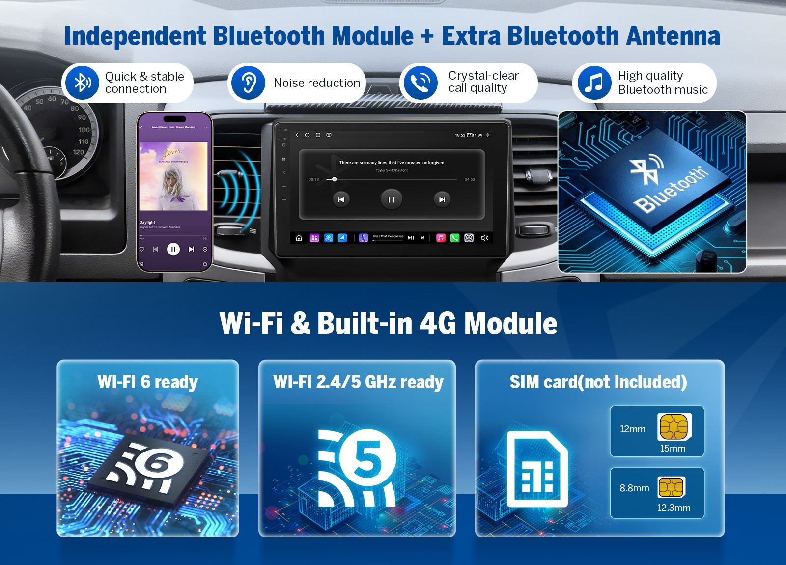 9 inch QLED 6+64 Android Car Stereo GPS Navigation for Ram 1500 2013-2018 4G LTE