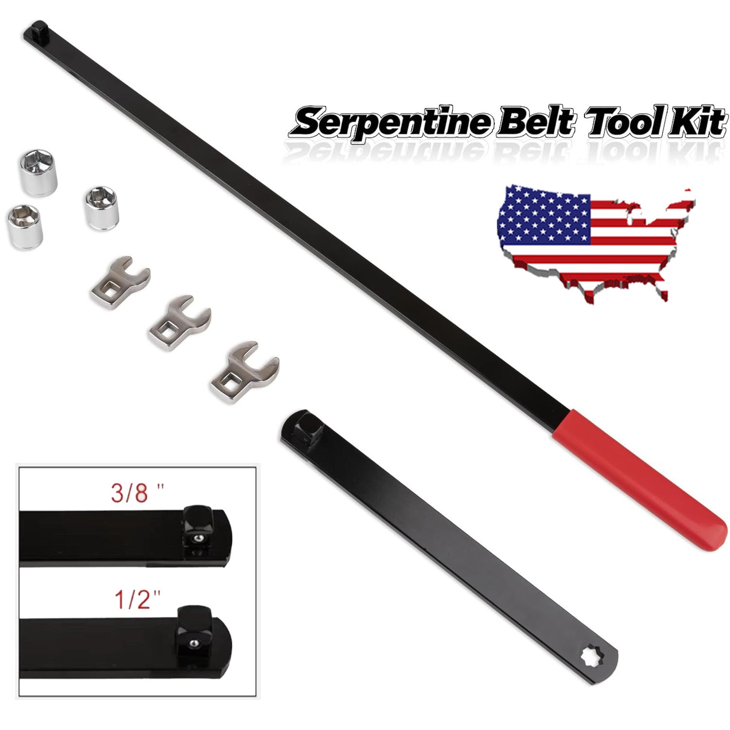 Serpentine Belt Tool Kit,Universal 3/8" 1/2" Drive Serpentine Belt Adjust Tighte