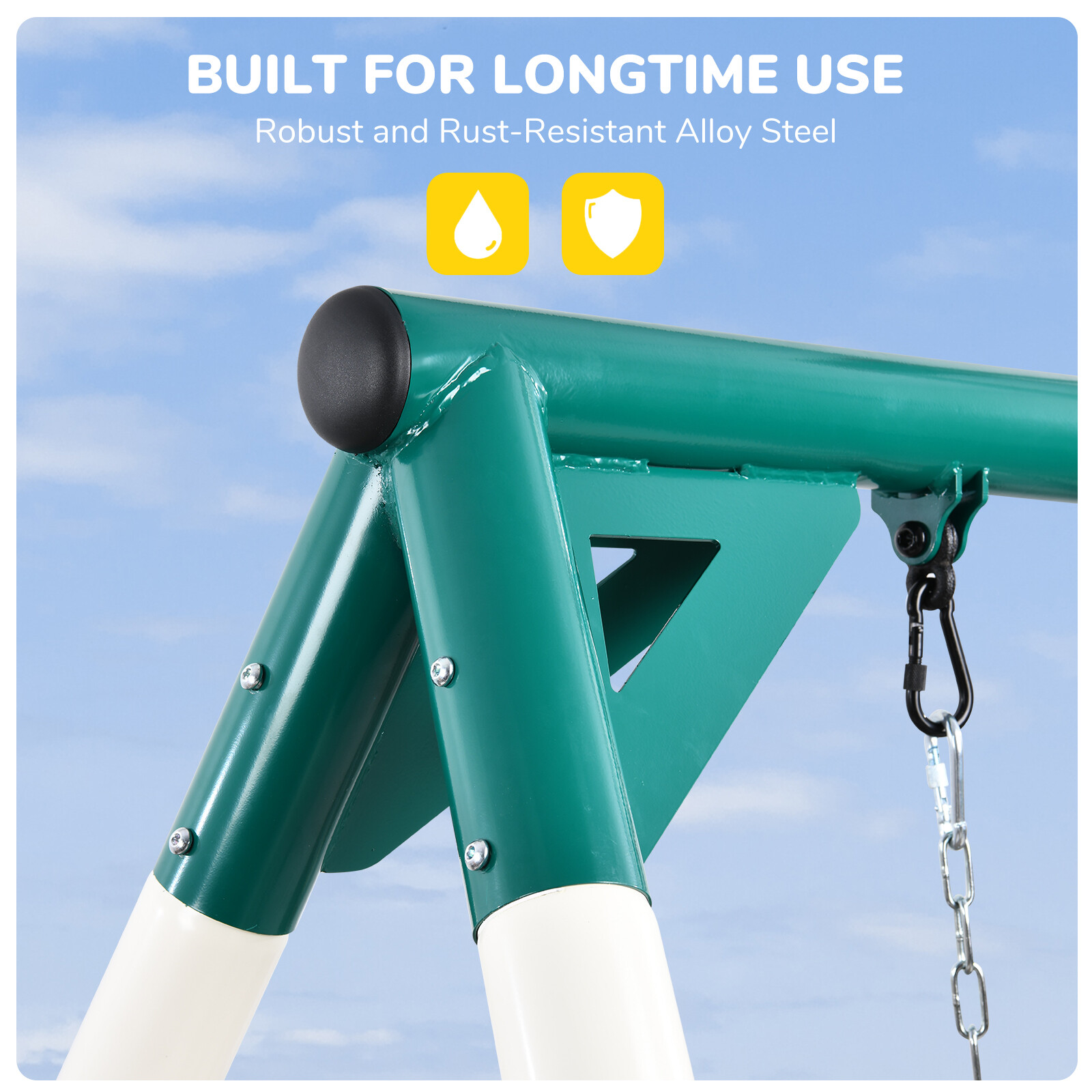 700 LBs Heavy Duty Swing Set 9.5ft Frame Weatherproof Kids & Adult With 3 Swings