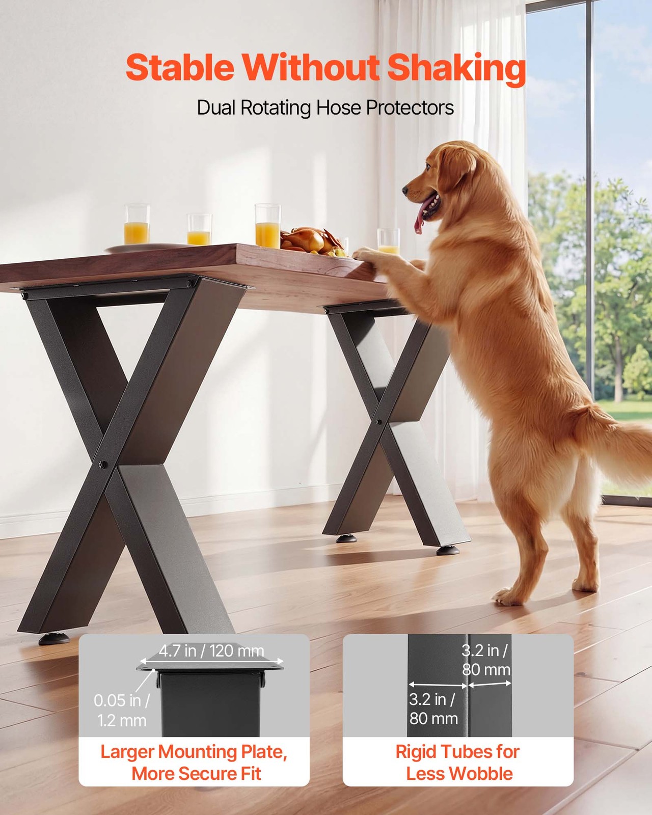 VEVOR Steel Table Legs 29.5 x 31.1 in X Frame 2204 lbs Heavy Duty Set of 2 Black